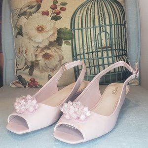 Crystal cluster pink kitten wedge